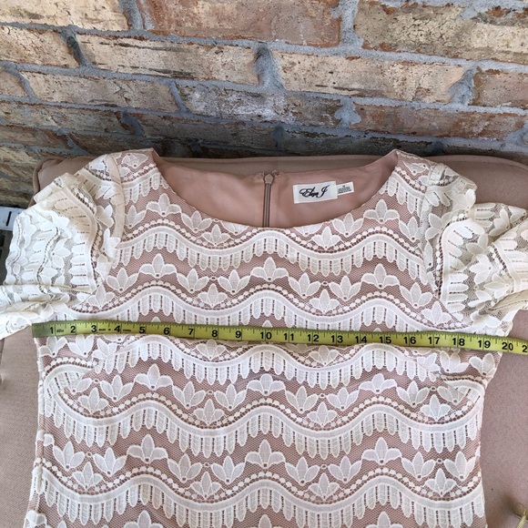 Eliza J Cotton Blend Puff 3/4 Sleeves Ivory Lace Nude Line Back Zipper Dress 10 - Picture 13 of 16